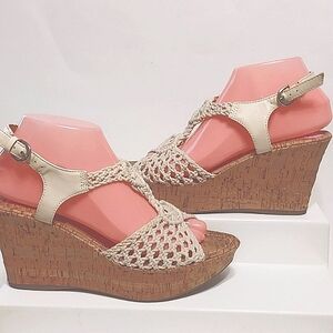 Macrame Crochet Cork Platform Wedge Heels 8.5 Shoes Boho Festival Y2K